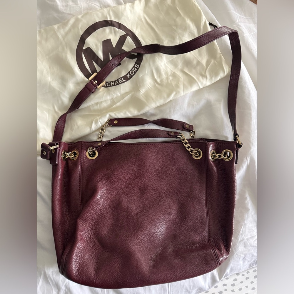 Michael Kors Maroon Shoulder Bag with Gold Accents